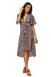 Robe décontractée grande taille à manches courtes et col en V en crêpe